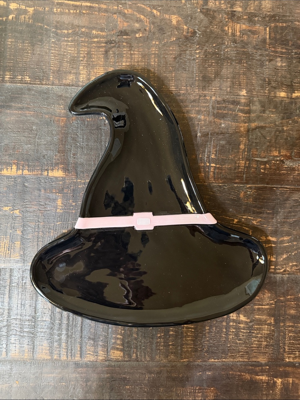 Black Witch Hat Trinket Dish with Pink Band